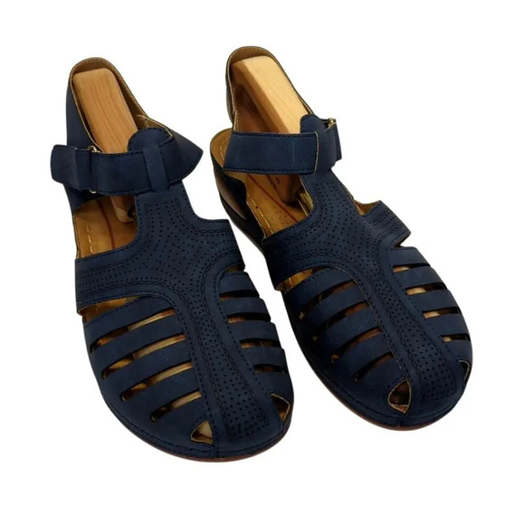 Sandal Comfort Wedge Leather Blue Hook and loop closure Size 39 - Picture 1 of 9